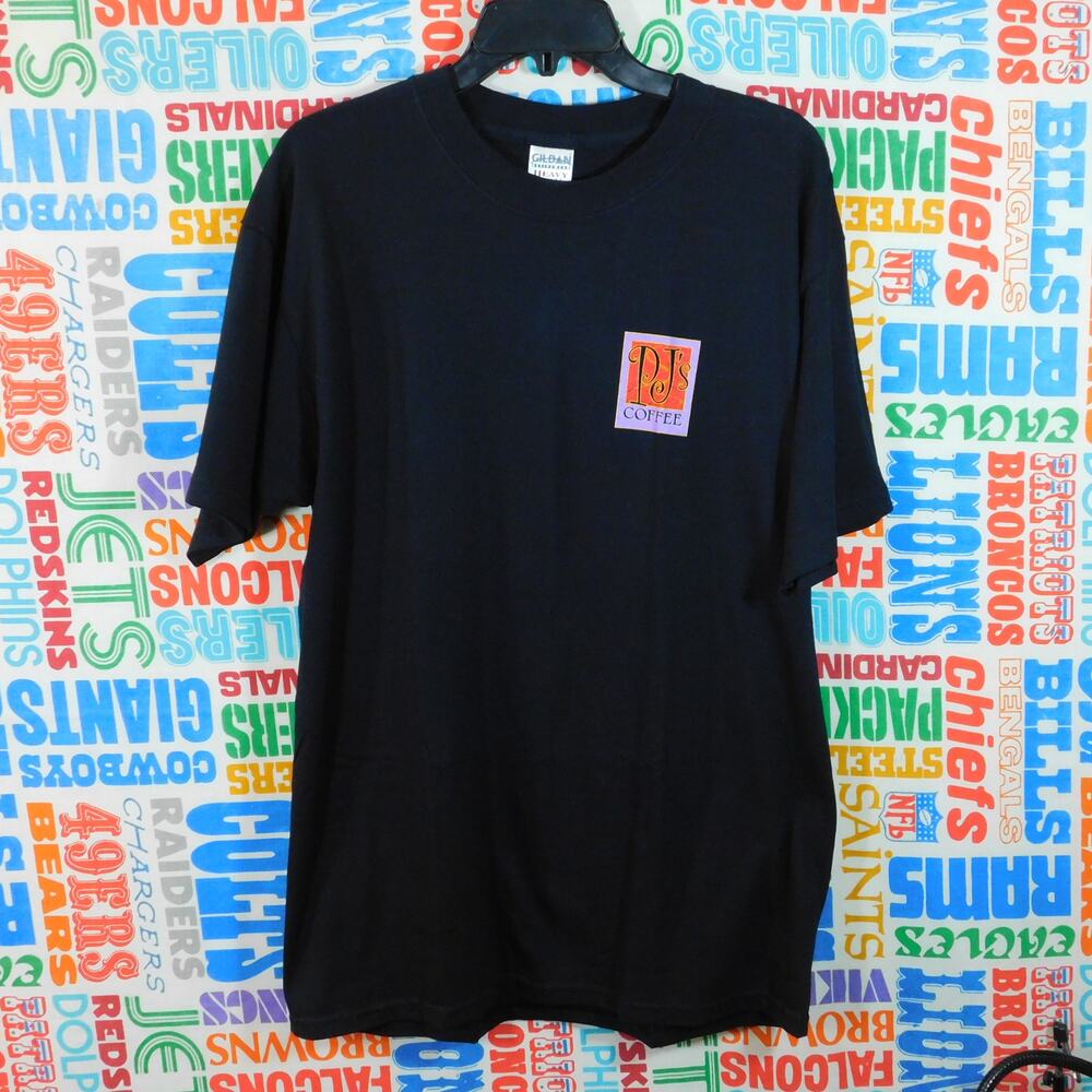 Vintage 90s PJ's Coffee of New Orleans T Shirt Size L Black Double Sided